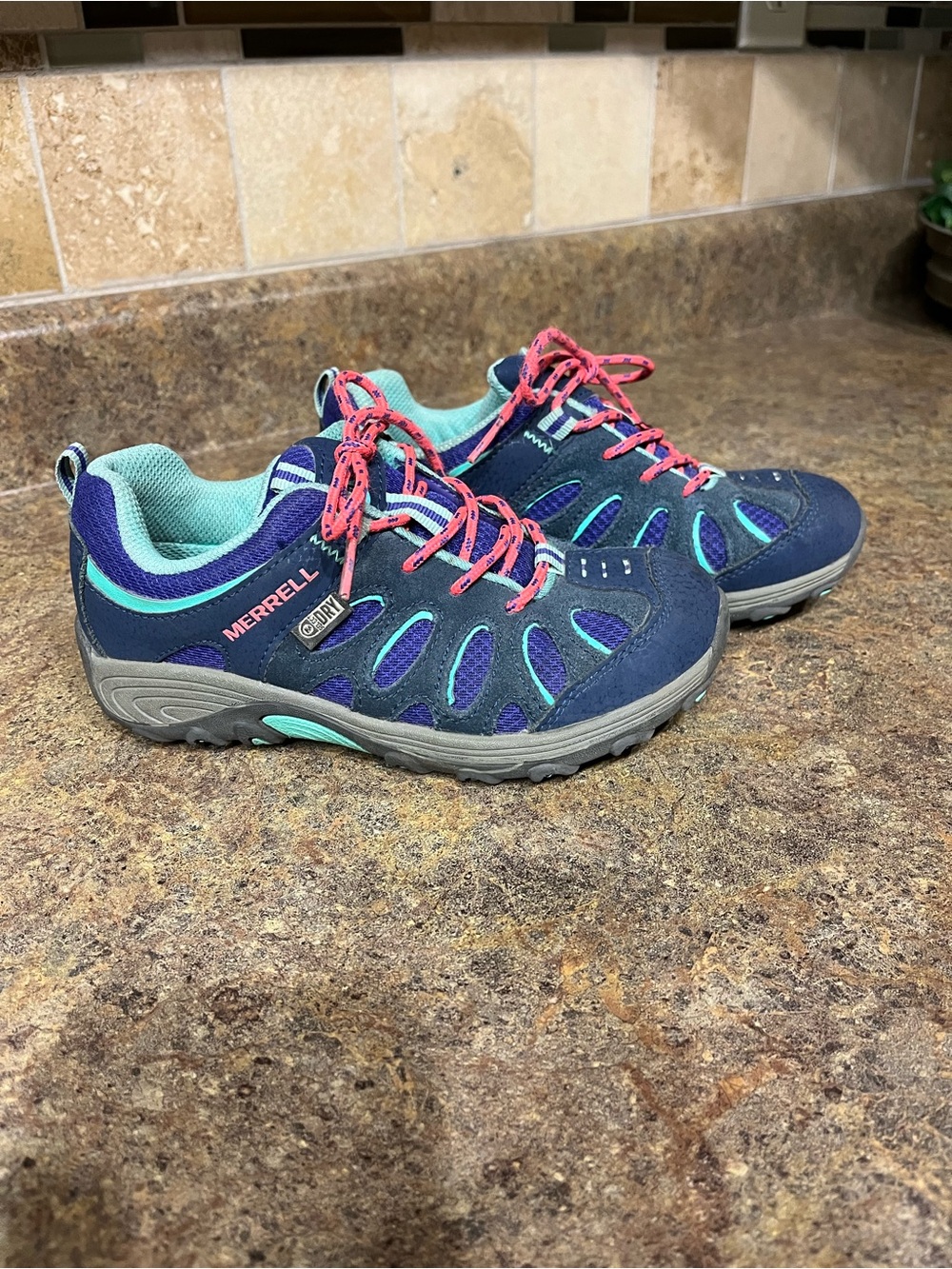 Merrell Chameleon Wrap Kids Hiking Shoes Navy Aqua Pink Girls Size 13M